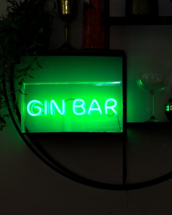 Retro Green Neon Light Box 'Gin Bar'