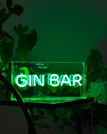 Retro Green Neon Light Box 'Gin Bar'