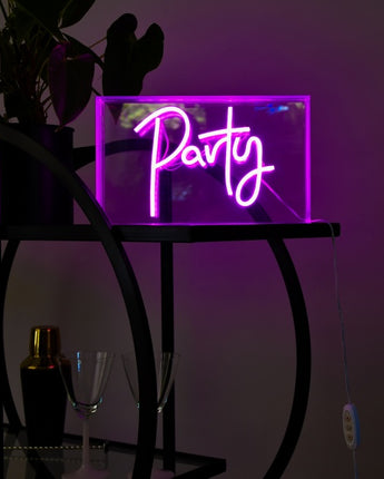 Retro Pink Neon Sign Box 'Party'