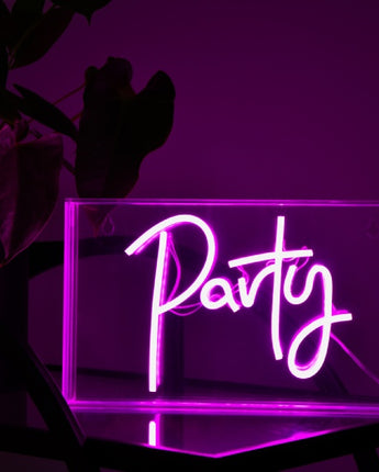 Retro Pink Neon Sign Box 'Party'