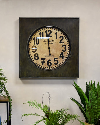 Large Elegant Antiquité de Paris: Square Industrial Wall Clock