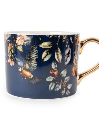 Garden Blooms Blue Mug with Gold Handle