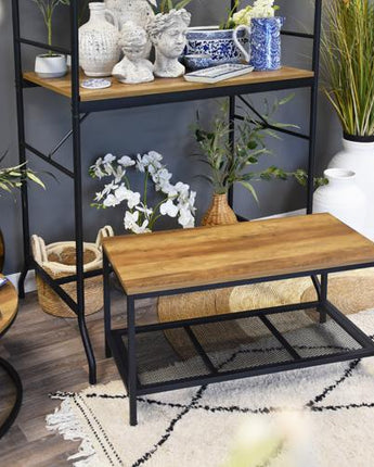 Yellow Oak Coffee Table with Black Frame