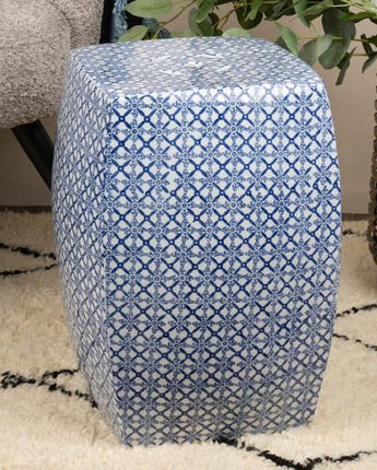 Blue & White Square Ceramic Stool