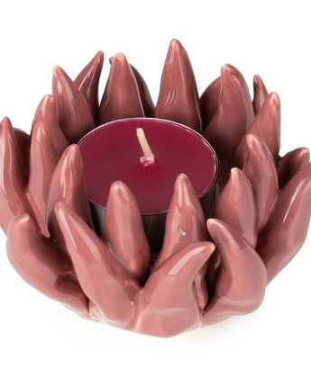 Flower-Shaped Pink Glass Tealight Holder