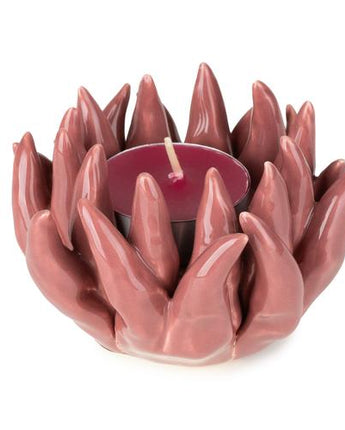 Flower-Shaped Pink Glass Tealight Holder