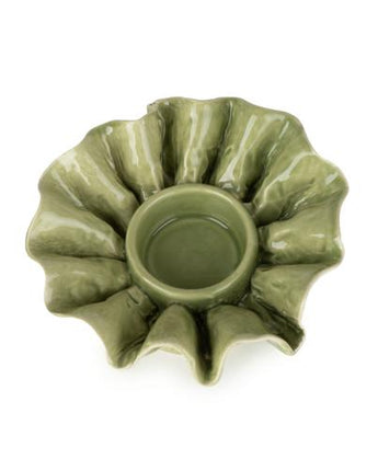 Green Glass Flower-Shaped Tealight Holder