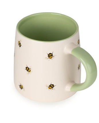 Soft Green Ceramic Tapered Mug with Bee Detail