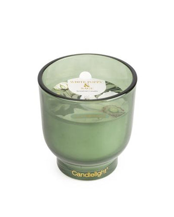 Medium White Poppy & Sage Footed Candle