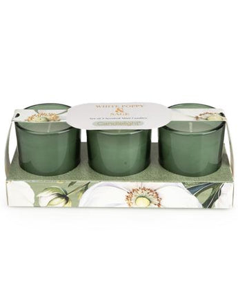 White Poppy & Sage Votive Candle Set