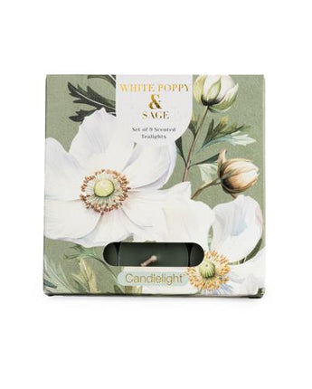 Set of 9 White Poppy & Sage Tealights