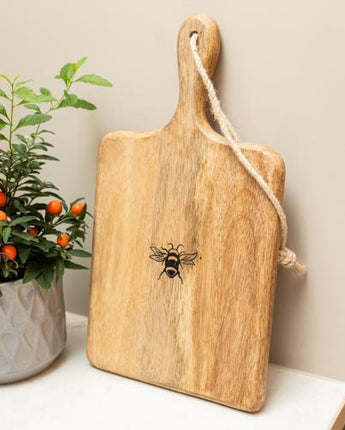 Wooden Paddle Serving Board with Bee Detail