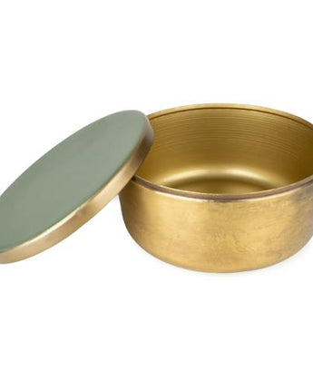 Round Metal & Enamel Olive Green Trinket Box
