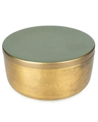Round Metal & Enamel Olive Green Trinket Box
