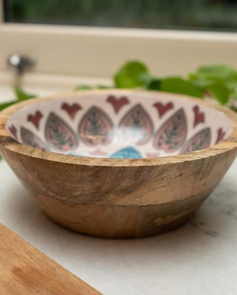 Small Mango Wood Bowl with Meze Enamel Interior