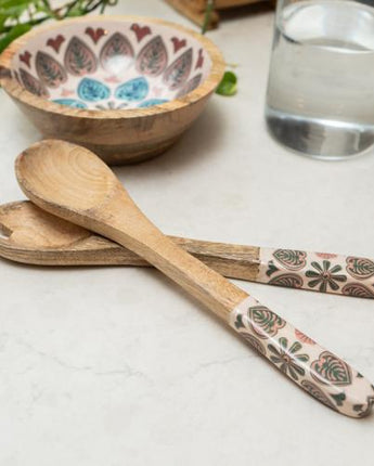 Mango Wood Spoon & Fork Set with Meze Enamel
