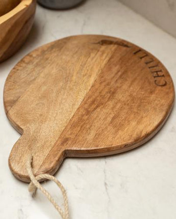 Round Mango Wood Chopping Board with Chilli Enamel