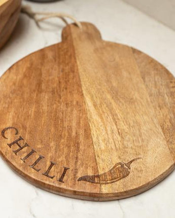 Round Mango Wood Chopping Board with Chilli Enamel