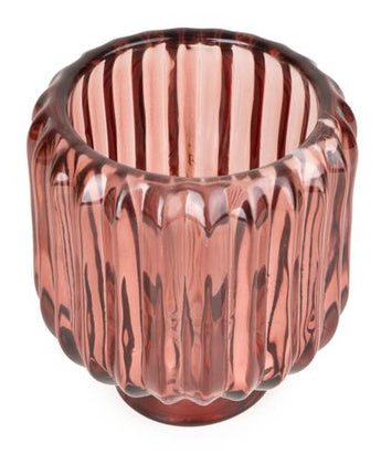 Two-Way Plum Ridged Glass Candleholder