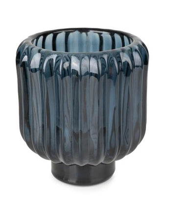 Two-Way Blue Ridged Glass Candleholder