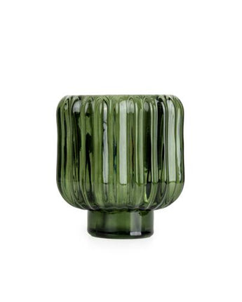 Green Two-Way Ridged Glass Candleholder