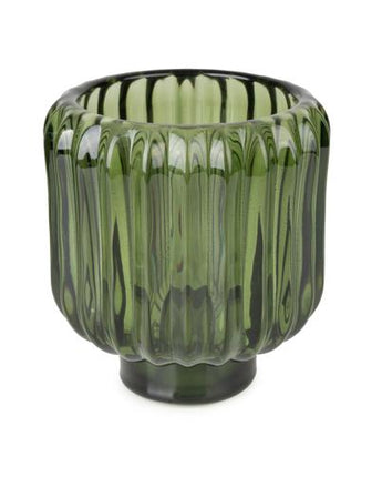 Green Two-Way Ridged Glass Candleholder