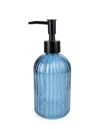 Blue Ridged Glass Soap Dispenser