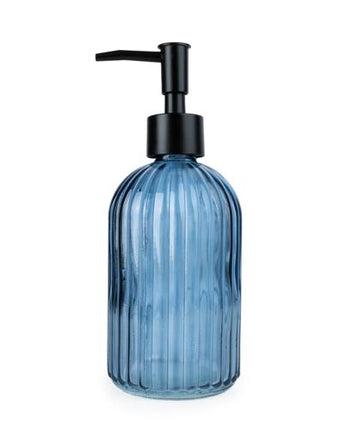 Blue Ridged Glass Soap Dispenser