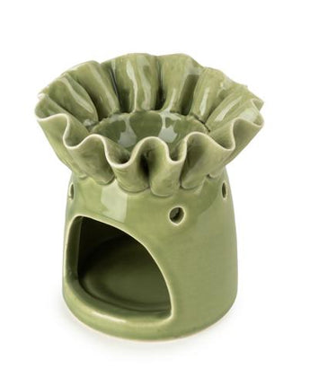 Green Ceramic Flower-Shaped Wax Melt Burner