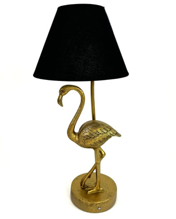 Antique Gold Flamingo Lamp W/Black Shade