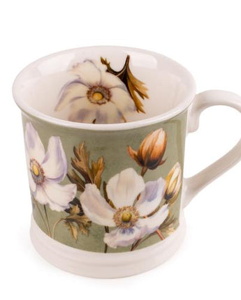 White Poppy Green Tankard Mug
