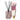 Diffuser with black sticks, pink glass container, and floral packaging on a white background