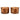 Two candles with pagoda design in amber brown glass on a white background