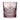 Mauve crystal tumbler with geometric cut design on a white background