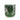 Green glass candle with silver winter fir and mistletoe design on a white background.
