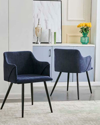 Set of 2 Aldridge Dining Chair with Black Leg in Terry Blue