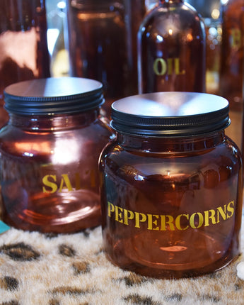 Set of Six Vintage Style Glass Storage Jars in Amber Gold