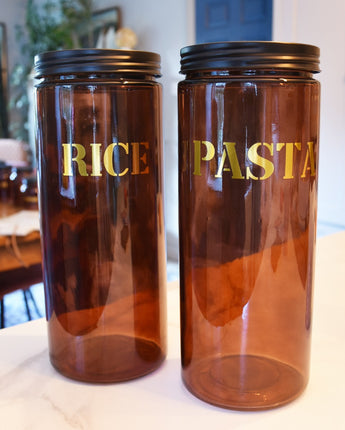 Vintage Style Glass "Pasta" Storage Jar in Amber Gold