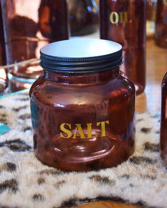 Vintage Style Glass "Salt" Storage Jar in Amber Gold