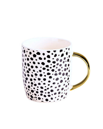 Black and White Cheetah Print Mug with Gold Handle