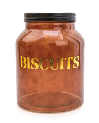 Vintage Style Glass "Biscuit" Storage Jar in Amber Gold