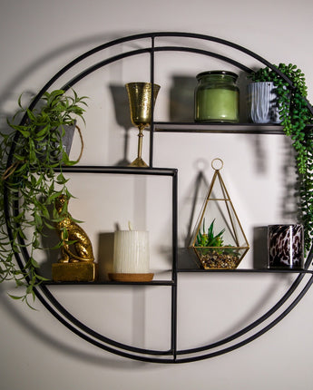 Sleek Black Round Wall-Mounted Shelf Unit