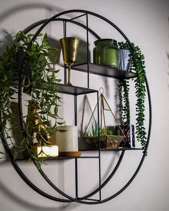 Sleek Black Round Wall-Mounted Shelf Unit