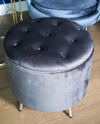 Silver Darcy Velvet Ottoman Stool with Silver Legs