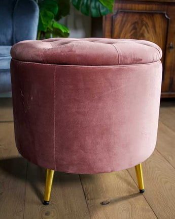 Dusky Pink Darcy Velvet Ottoman Stool with Gold Legs