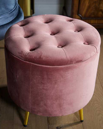 Dusky Pink Darcy Velvet Ottoman Stool with Gold Legs