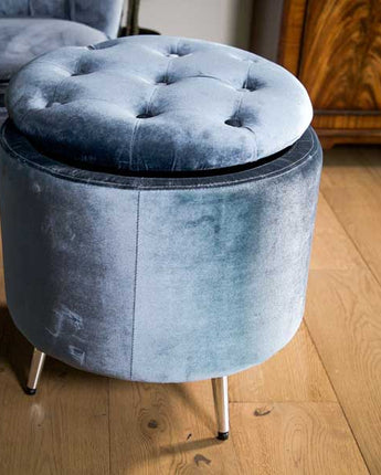 Silver Darcy Velvet Ottoman Stool with Silver Legs