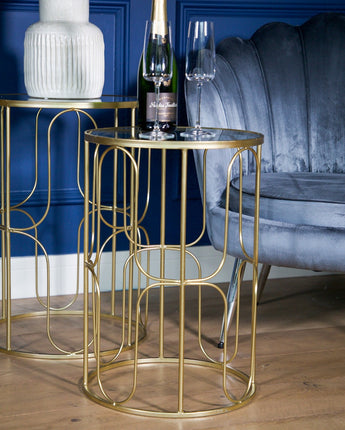 Set of 2 Gold Wavy Wire Tables with Glass Top