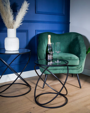 Set of 2 Black Criss Cross Tables  with Glass Top