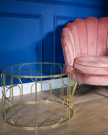 Gold Wavy Wire Coffee Table with Glass Top